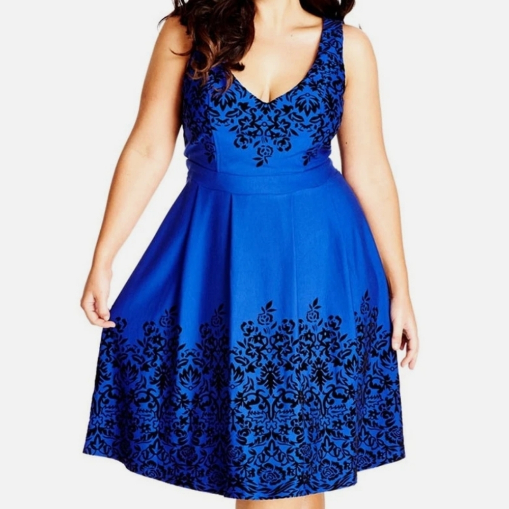 NWT City Chic Border Flock Midi Dress In French Blue‎